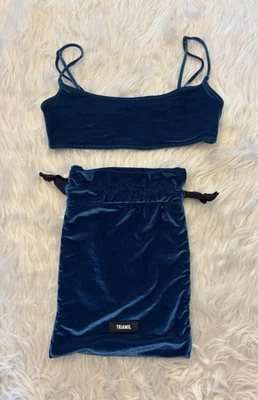 Bikini Triángulo Azul Terciopelo Mica Navi Diseñador Bikini Top Bolso a Juego XS Foto 1 de 4