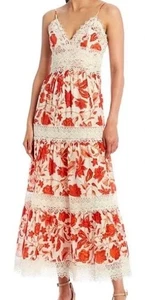 Neu mit Etikett Antonio Melani Maxikleid Größe 8. Rot & weiß Blumen Spitze Maxi - Bild 1 von 16