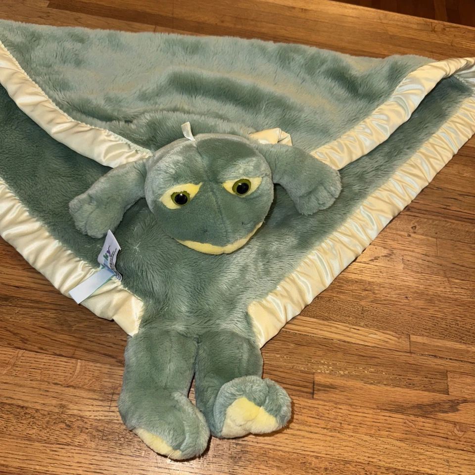 My Banky Frog PADDY Green Satin Edge Yellow Plush Backing Security Blanket lovey - Image 1 of 4