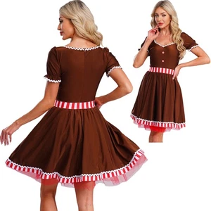 Women's Gingerbread Man Fancy Christmas Dress Stage Performance Outfits Charm - Picture 1 of 26