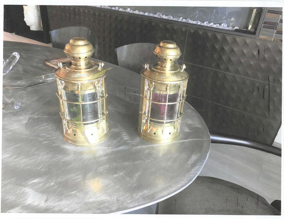 VTG Antique Style Brass Ship Running Lights Hanging Oil Lanterns & mt brackets - Image 1 of 3