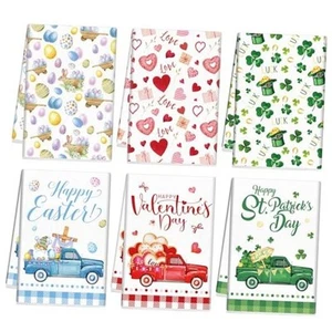 6 Pcs Valentines Day Kitchen Towel St Patricks Day Easter Hand Dishtowel - Picture 1 of 7