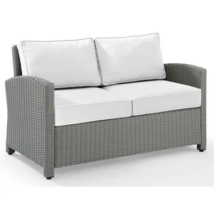 Crosley Furniture Bradenton Traditional Wicker Outdoor Loveseat in White/Gray - Picture 1 of 10