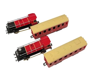 Vintage HTI Model Railway Train Set Red & Yellow Locomotives & Carriages - Picture 1 of 4