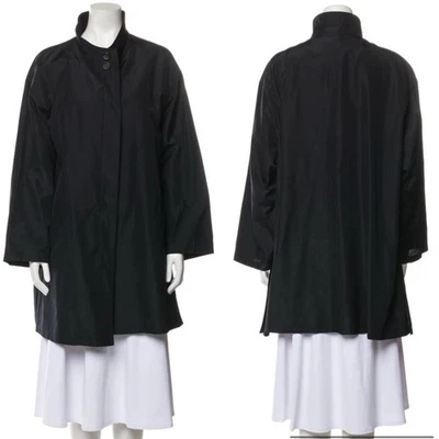 AKRIS $5k O’Neill Abrigo Columpio de Seda Trench Negro (Sin Forro de Lana) Talla US 2 Foto 1 de 4