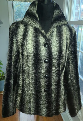 Chaqueta Blazer Forrada Chico’s Mujer Talla 2 Negra Gris Imitación Cordero Persa 5 Botones Foto 1 de 4