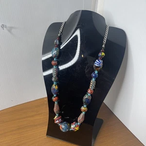 Vintage venezianische Murano Millefiori Glas Aventurin Wirbel Perlen Halskette *lesen* - Bild 1 von 24