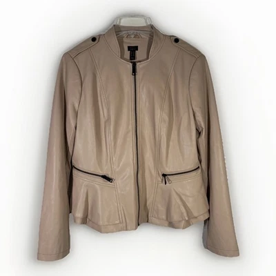 Jaqueta Feminina de Couro Sintético Gili Peplum Moto Biker Tamanho 12 Rosa - Imagem 1 de 4