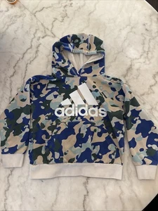 Adidas Youth Pullover Hoodie Blue Camo Size Youth 8 S Big Logo - Picture 1 of 7