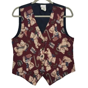 Bobbie Brooks Damen S Teddybär Zuckerstange Gobelin Weste Urlaub Weihnachten Vintage - Bild 1 von 12