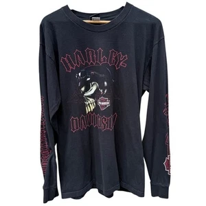 Harley Davidson Biker Skull Wolverine Michigan black long sleeve shirt Large - Picture 1 of 8