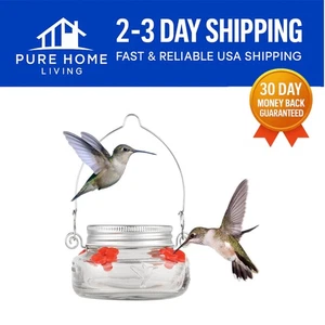 Clear Mason Jar Hummingbird Feeder with Four Feeding Ports for Easy Access - Picture 1 of 12