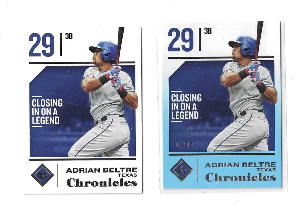Adrian Beltre-Rangers-2018 Panini Chronicles-Blue Parallel-#7 of 49 & Basse Card - Image 1 of 1