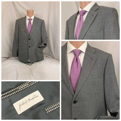 John W Nordstrom Blazer 42R Gray Blue Check Silk Wool 2B1V Mint YGI T2-116 - Image 1 of 4
