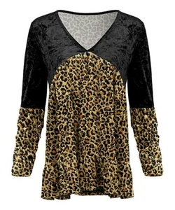 2XL NWT Women's Lily Black & Yellow Leopard Print LS V-Neck Velvet Tunic Top - Picture 1 of 2