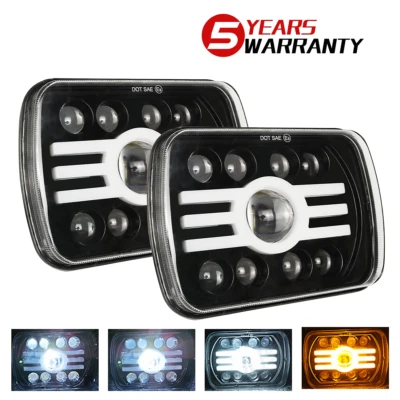 适用于福特 F600 F700 F800 FT800 自卸车 2 件 7X6 英寸方形 LED 车头灯 DRL — 第 1/4 张图片