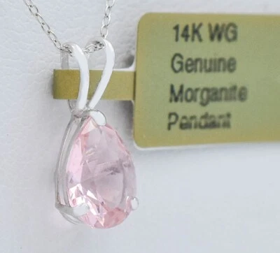 GENUINE 1.15 Cts MORGANITE PENDANT 14K WHITE GOLD - Free Appraisal Service - NWT - Image 1 of 4