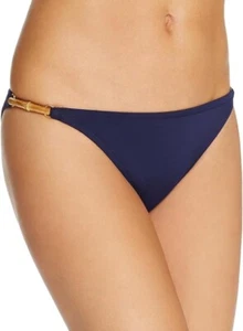 MILLY CABANA LARGE 12 Natural Bamboo Wood Navy Blue Bikini Swim Bottoms $150 - Picture 1 of 11