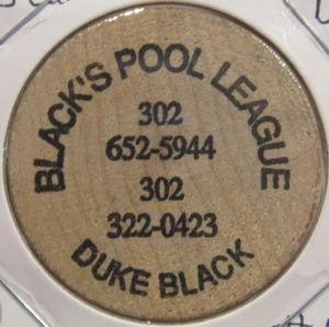Vintage Black's Pool League Bear, Delaware Wooden Nickel - #1 Token DE Del. - Picture 1 of 2
