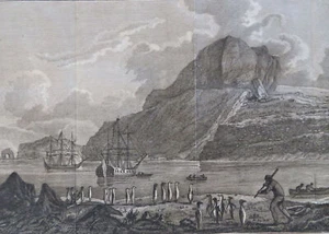 Kersmis Haven Kerguelen Islands Antarctica Penguins Captain Cook 1801 rare print - Picture 1 of 4