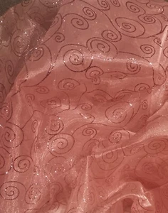 PINK ORGANZA Fabric-Dark Pink GLITTER Swirls 9 Remnant Pieces Costumes-TuTu etc. - Picture 1 of 15