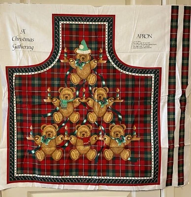 Christmas Teddy Bear Apron -  37” W X 35” L Fabric Panel - Image 1 of 4