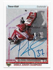 Trevor Kidd Canada 1990-91 Upper Deck #463 World Juniors. Hard signed Auto.
