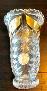Crystal Clear 24% Lead Glass Vase Made In Germany Gold Accent 6 inches Vintage - Picture 1 of 4