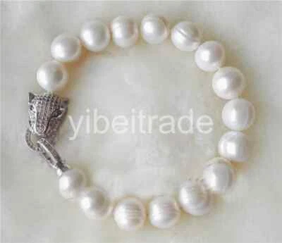 美丽培养 11-12 毫米白色淡水珍珠豹头手链 8 英寸 — 第 1/2 张图片