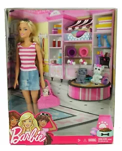 NUEVO 2016 Rubia Barbie y Mascotas 2 Perros Portador Huesos Cuencos DJR56 CAJA DAÑADA - Imagen 1 de 9