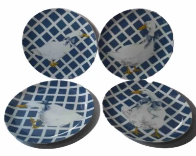 Platos de ensalada Dept 56 enrejado goose pato azul/blanco platos de celosía núcleo de cabaña Foto 1 de 4