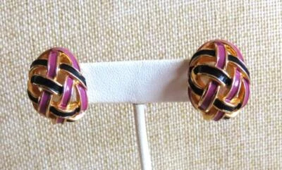 Pendientes clip vintage Mimi di N; esmalte; tono dorado, púrpura, carbón Foto 1 de 4