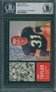 1962 Topps #66 Jim Taylor Beckett Authentic Autograph Signed *9066