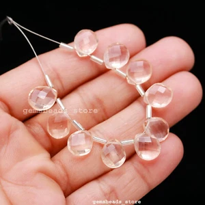 Rose Quartz Hydro Quartz Briolette Shape Top Faceted 11x9 MM Beads 5 Match Pairs - Picture 1 of 8