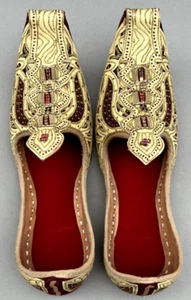 Man Wedding / Party Handmade Traditional Beads Work Leather Khussa Mojari US 7 - Picture 1 of 10