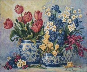 Tapestry Wall Hanging Celadon Flower Pot - Picture 1 of 1