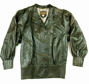 Vintage Skins and Things Khaki Patchwork Leather Jacket Size 10 - Picture 1 of 12