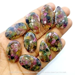 Spiny Tourmaline In Copper Resin Cabochon, 100 Carats 3-5 Pcs, Loose Gemstone - Picture 1 of 9