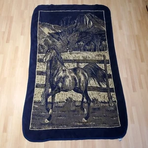 Vintage San Marcos Horse Blanket Throw Acrylic Blue Western Landscape Mtn’s Tree - Picture 1 of 10