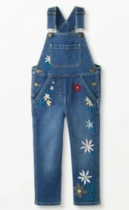 NWT Hanna Andersson Girls 110 (5) Stretch Denim Flower Embroidered Overalls - Picture 1 of 3