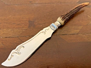 Antique English James Dixon Silver Plated & Antler Horn Butter Knife - Picture 1 of 3