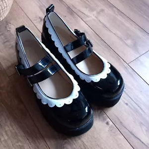 Goth Kawaii Dolly Schuhe Mary Jane Wednesday Lack schwarz süß Cosplay UK 9 EU 42 - Bild 1 von 12