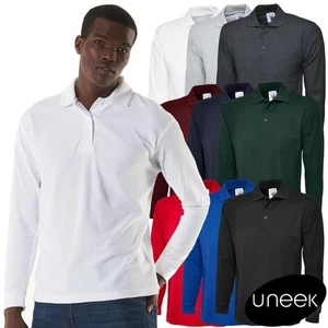 UNEEK Classic Long Sleeve Polo Shirt Unisex Plain Work Top UC113 (2 for £20) - Picture 1 of 15