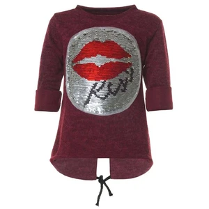 Pullover Wende Pailletten Sweatshirt Langarm Mädchen Kinder Rot 110 - 116 - Picture 1 of 4