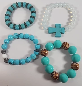 Lote Surtido De 4 Pulseras Con Cuentas Azul Turquesa Joyería Hecha A Mano - Imagen 1 de 7