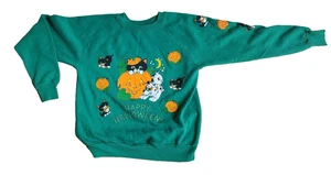 Vintage Katze Hund Kürbis Rundhalsausschnitt Pullover Halloween süß groß Made in USA - Bild 1 von 6