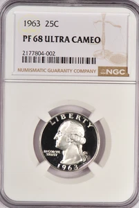 1963 Washington Quarter Proof NGC PF 68 ULTRA CAMEO PR68DCAM Frosty Coin 25C - Picture 1 of 2