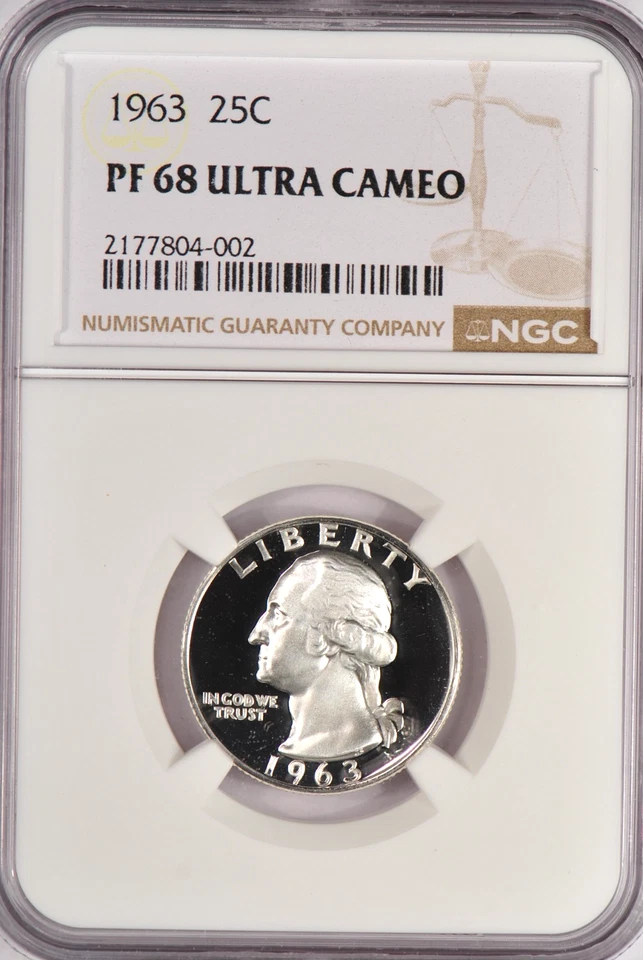 1963 Washington Quarter Proof NGC PF 68 ULTRA CAMEO PR68DCAM Frosty Coin 25C - Image 1 of 2