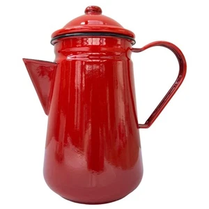 Elegante rote Emaille Kaffeekanne, 1,5 Pint perfekt für Haus & Außenbereich - Bild 1 von 7