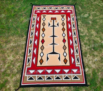 5x8 Ft Handwoven Kilim Wool Navajo Rug Style Yei Bi Chei Tribal People Tapestry - Image 1 of 4